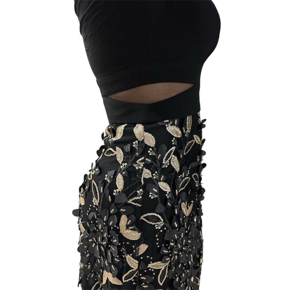 Xscape Black and gold 3D Floral Long Sleeve Gown - Picture 4 of 4